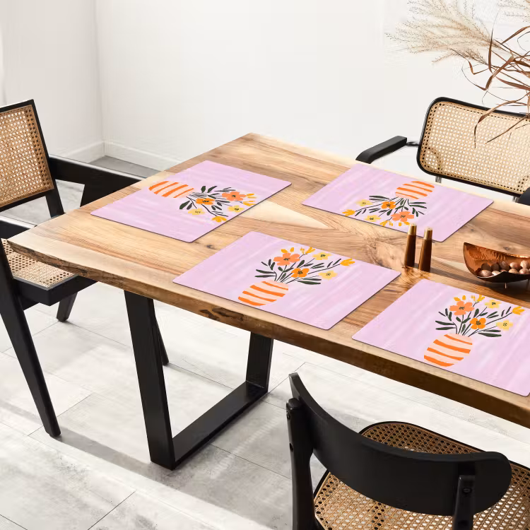 Vaas - Gestreept - Bloemen - Oranje Placemat vinyl groot -zzsfeer4_Kitchenyeah-website