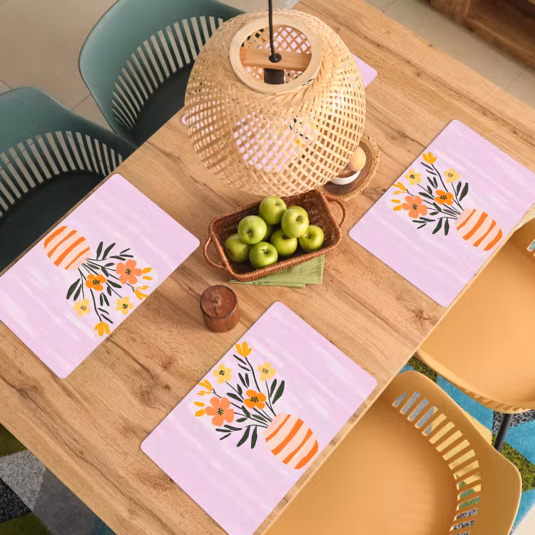 Vaas - Gestreept - Bloemen - Oranje Placemat vinyl groot -zzsfeer5_Kitchenyeah-website