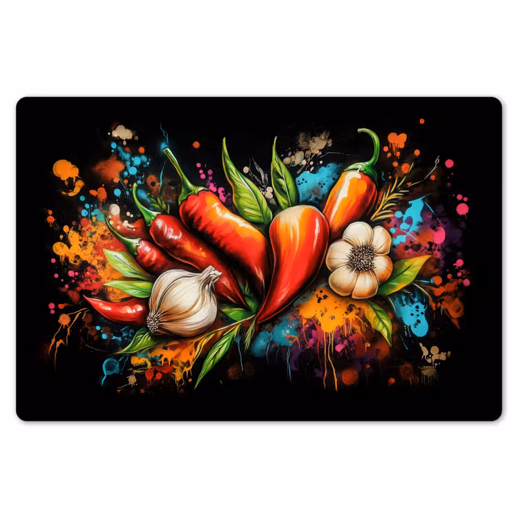 Groente - Peper - Knoflook - Graffiti - Verf - Kleurrijk Placemat vinyl groot -zzsfeer1_Kitchenyeah-website