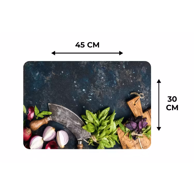 Groente - Kruiden - Wiegemes - Ui - Specerijen - Rustiek Placemat vinyl groot -specs