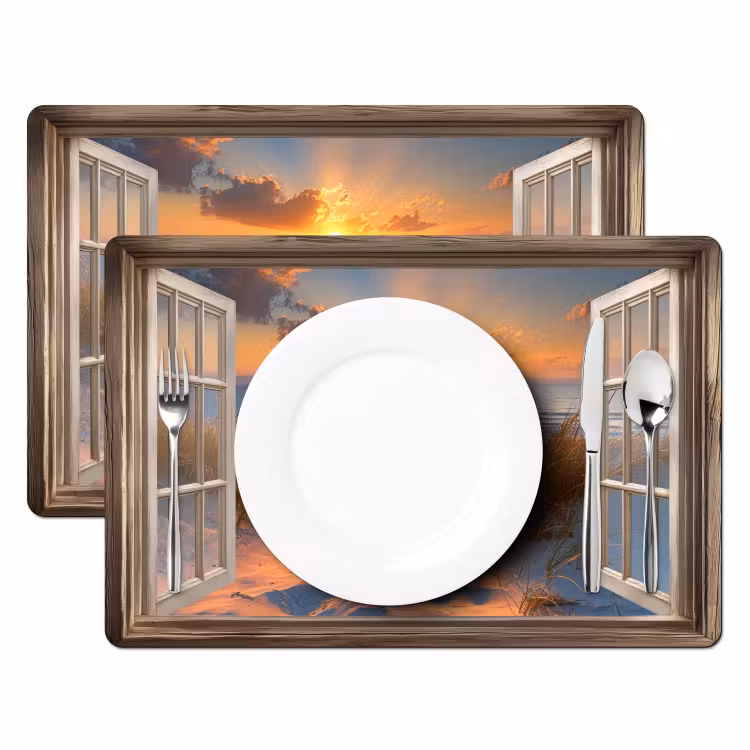 Doorkijk - Strand - Duinen - Zonsondergang Placemat vinyl groot -zzsfeer2_Kitchenyeah-website