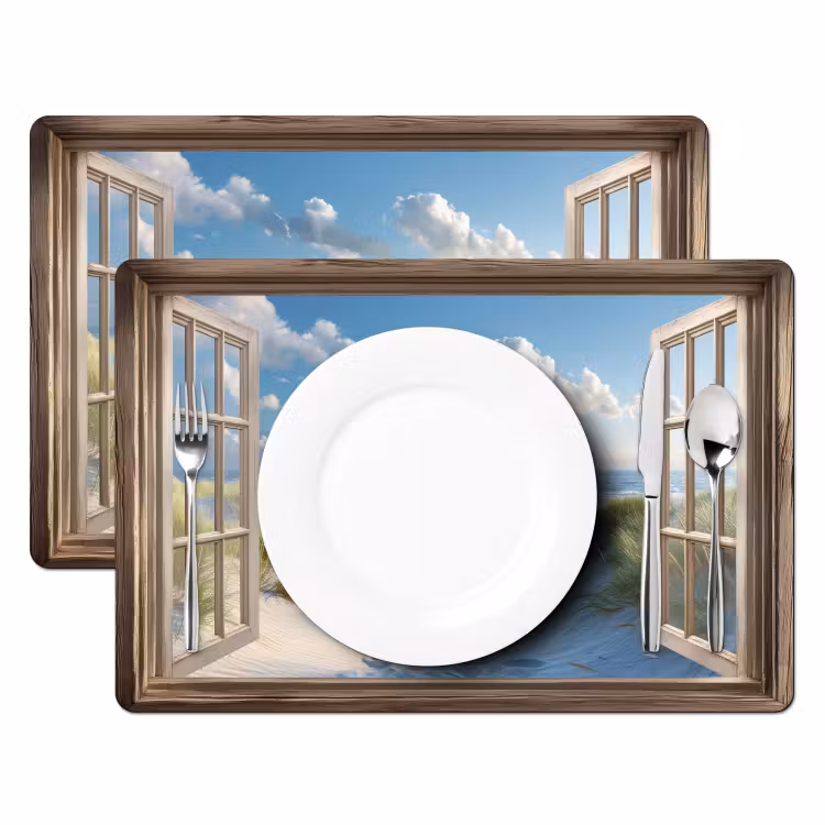 Doorkijk - Strand - Raam - Duinen - Zee Placemat vinyl groot -zzsfeer2_Kitchenyeah-website