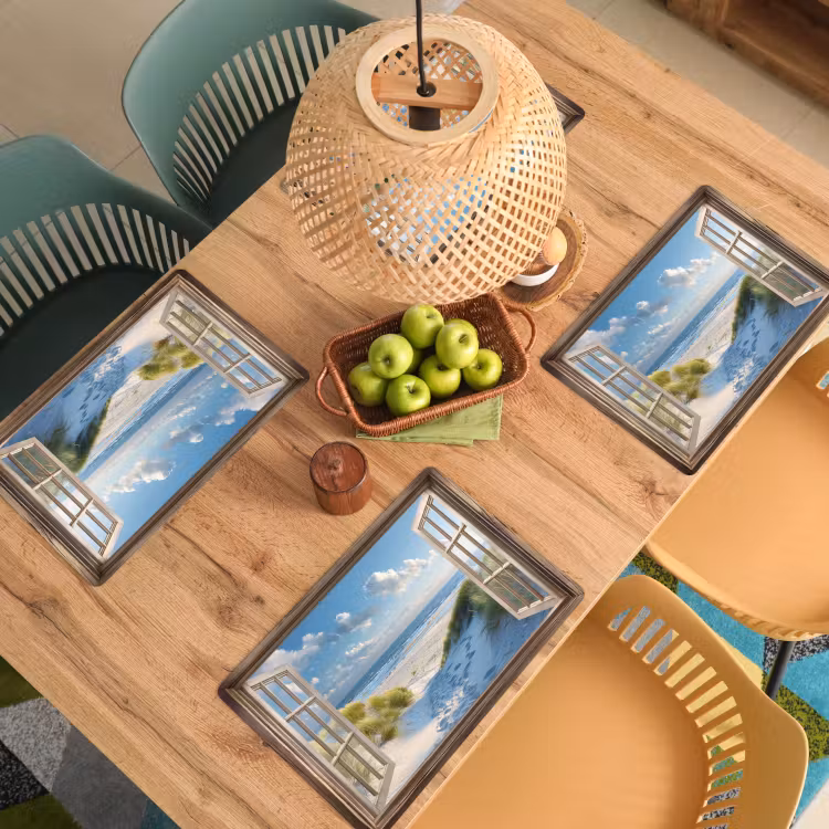 Doorkijk - Strand - Raam - Duinen - Zee Placemat vinyl groot -zzsfeer5_Kitchenyeah-website