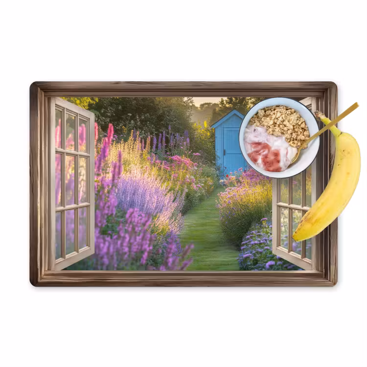 Doorkijk - Bloemen - Raam - Natuur Placemat vinyl groot -zzzproduct_Kitchenyeah-website