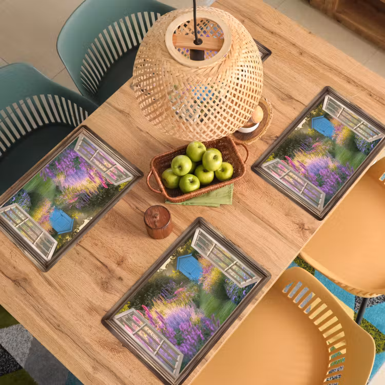 Doorkijk - Bloemen - Raam - Natuur Placemat vinyl groot -zzsfeer5_Kitchenyeah-website