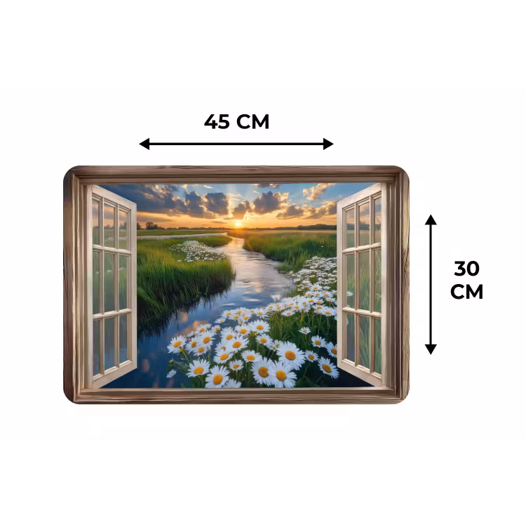 Doorkijk - Landschap - Raam - Water - Zonsondergang Placemat vinyl groot -specs