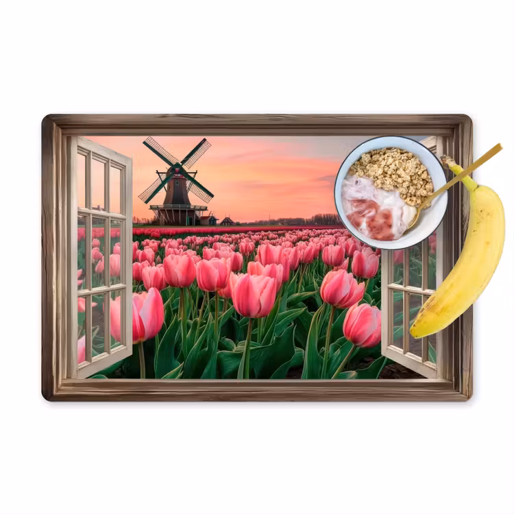 Doorkijk - Tulpen - Bloemen - Molen - Raam Placemat vinyl groot -zzzproduct_Kitchenyeah-website
