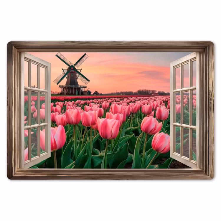 Doorkijk - Tulpen - Bloemen - Molen - Raam Placemat vinyl groot -zzsfeer1_Kitchenyeah-website