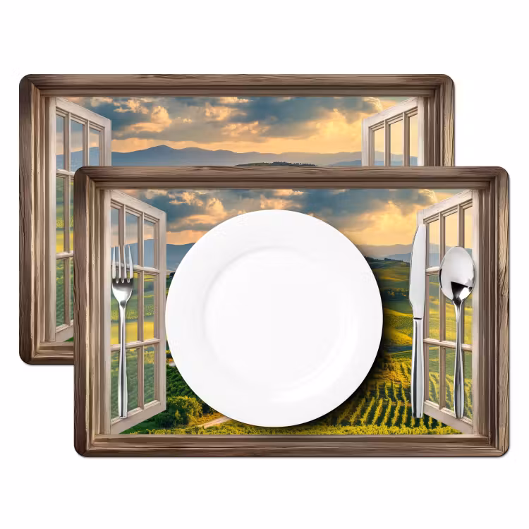 Doorkijk - Toscane - Uitzicht - Landschap - Zomer Placemat vinyl groot -zzsfeer2_Kitchenyeah-website