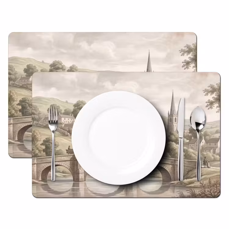Dorp - Brug - Uitzicht - Groen Placemat vinyl groot -zzsfeer2_Kitchenyeah-website