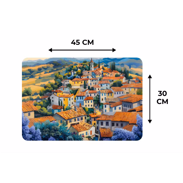 Dorp - Heuvels - Landschap - Bomen Placemat vinyl groot -specs