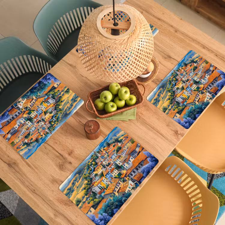 Dorp - Heuvels - Landschap - Bomen Placemat vinyl groot -zzsfeer5_Kitchenyeah-website