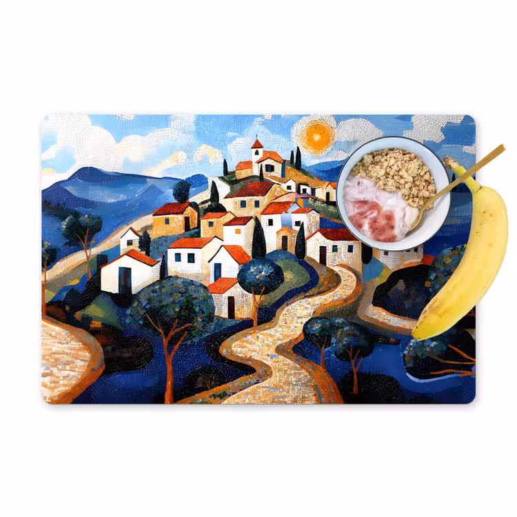 Dorp - Heuvelachtig - Zon - Mozaïek Placemat vinyl groot -zzzproduct_Kitchenyeah-website