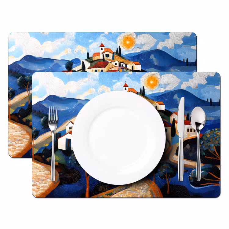 Dorp - Heuvelachtig - Zon - Mozaïek Placemat vinyl groot -zzsfeer2_Kitchenyeah-website
