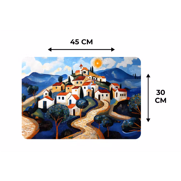 Dorp - Heuvelachtig - Zon - Mozaïek Placemat vinyl groot -specs