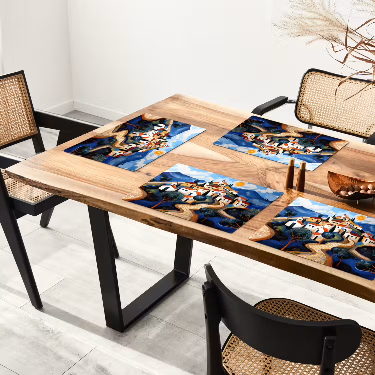 Dorp - Heuvelachtig - Zon - Mozaïek Placemat vinyl groot -zzsfeer4_Kitchenyeah-website