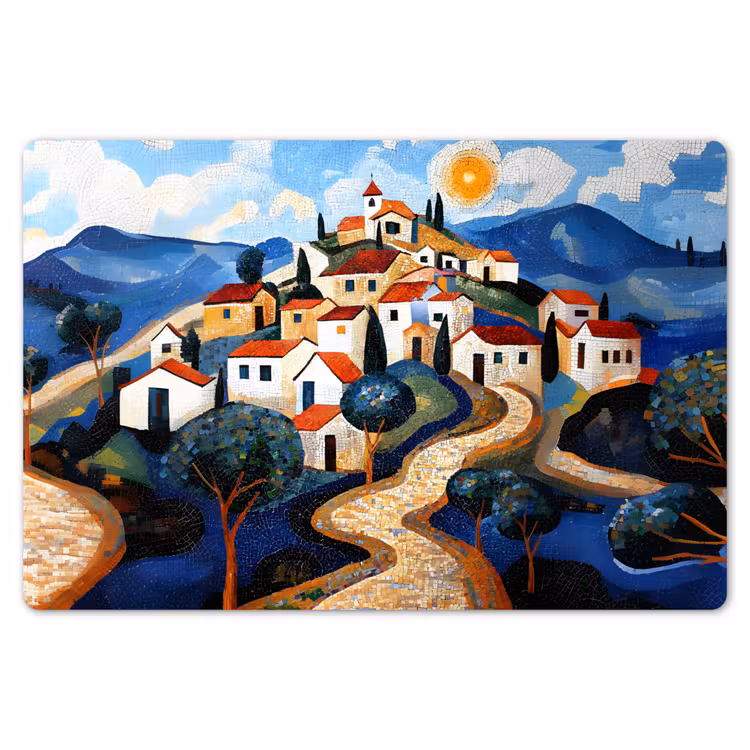 Dorp - Heuvelachtig - Zon - Mozaïek Placemat vinyl groot -zzsfeer1_Kitchenyeah-website