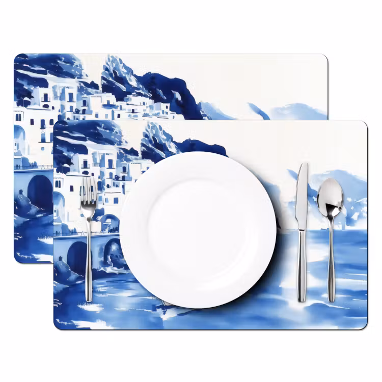 Dorp - Rotswand - Roeiboot - Water Placemat vinyl groot -zzsfeer2_Kitchenyeah-website
