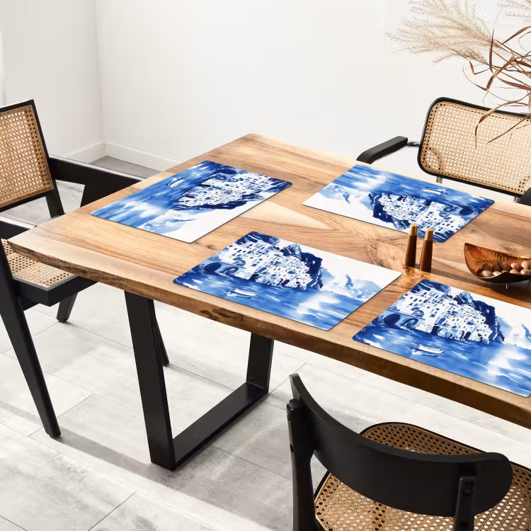Dorp - Rotswand - Roeiboot - Water Placemat vinyl groot -zzsfeer4_Kitchenyeah-website