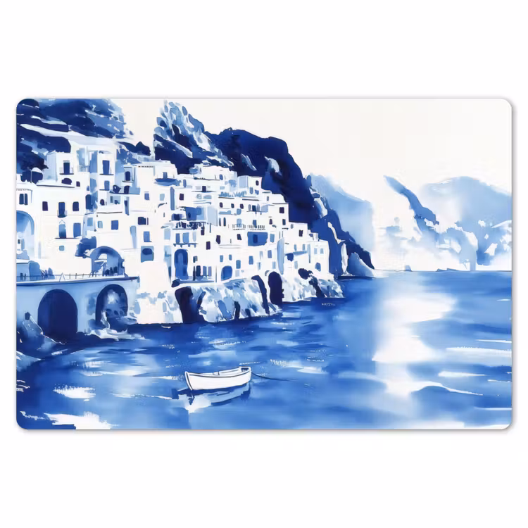 Dorp - Rotswand - Roeiboot - Water Placemat vinyl groot -zzsfeer1_Kitchenyeah-website