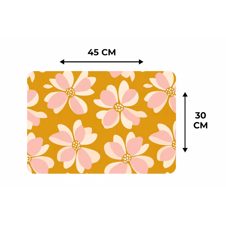 Vintage - Bloemen - Okergeel Placemat vinyl groot 368 -specs