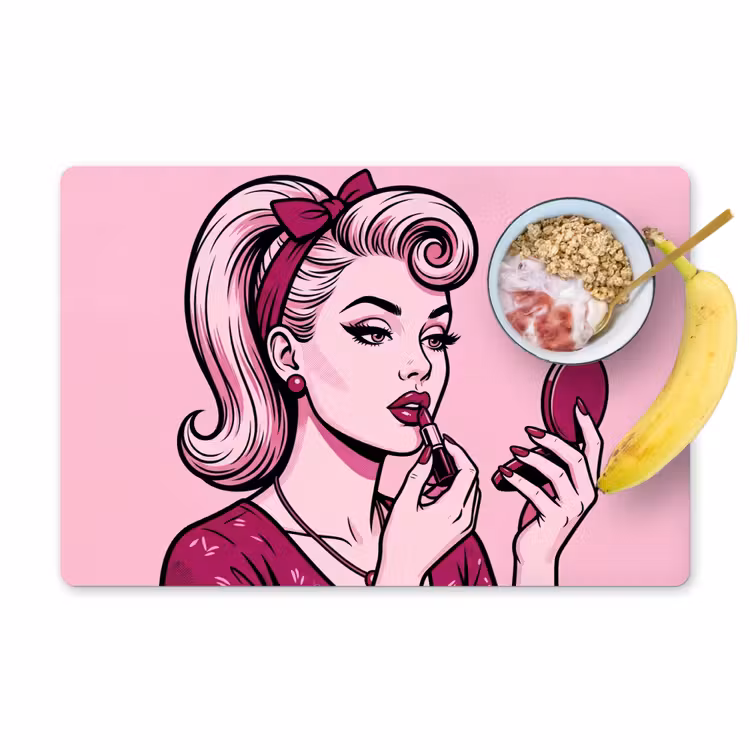 Vintage - Vrouw - Roze Placemat vinyl groot -zzzproduct_Kitchenyeah-website