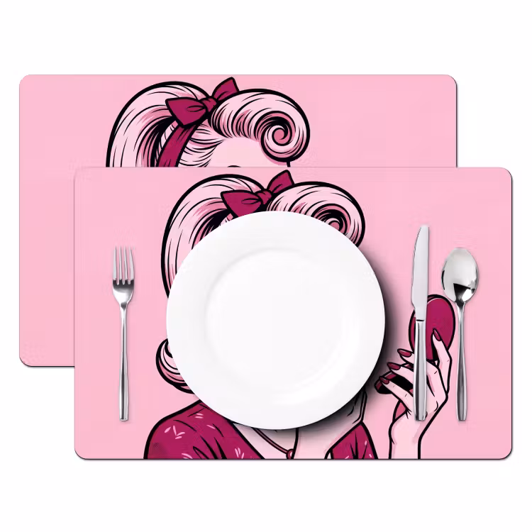 Vintage - Vrouw - Roze Placemat vinyl groot -zzsfeer2_Kitchenyeah-website