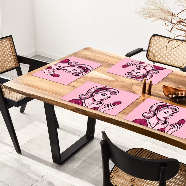 Vintage - Vrouw - Roze Placemat vinyl groot -zzsfeer4_Kitchenyeah-website