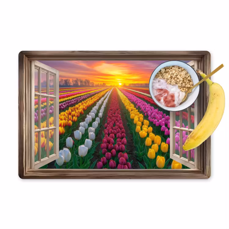 Doorkijk - Bloemen - Tulpen - Kleurrijk - Zonsondergang Placemat vinyl groot -zzzproduct_Kitchenyeah-website