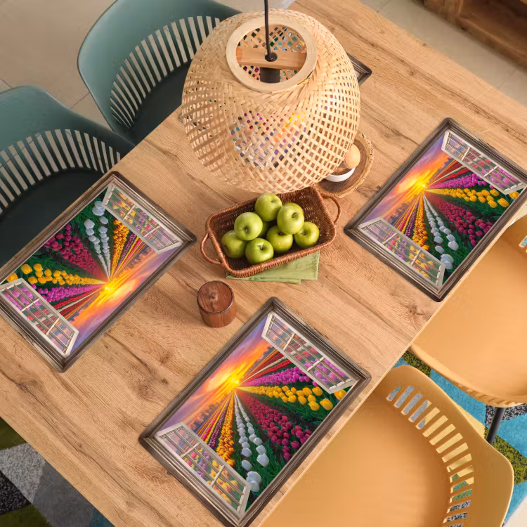 Doorkijk - Bloemen - Tulpen - Kleurrijk - Zonsondergang Placemat vinyl groot -zzsfeer5_Kitchenyeah-website