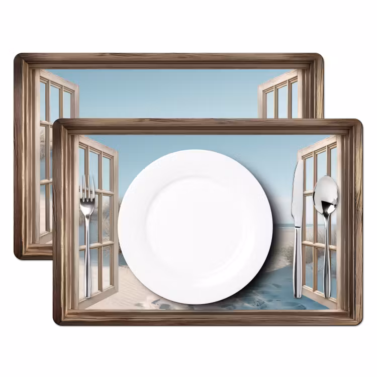Doorkijk - Helmgras - Duinen - Zee - Landschap Placemat vinyl groot -zzsfeer2_Kitchenyeah-website