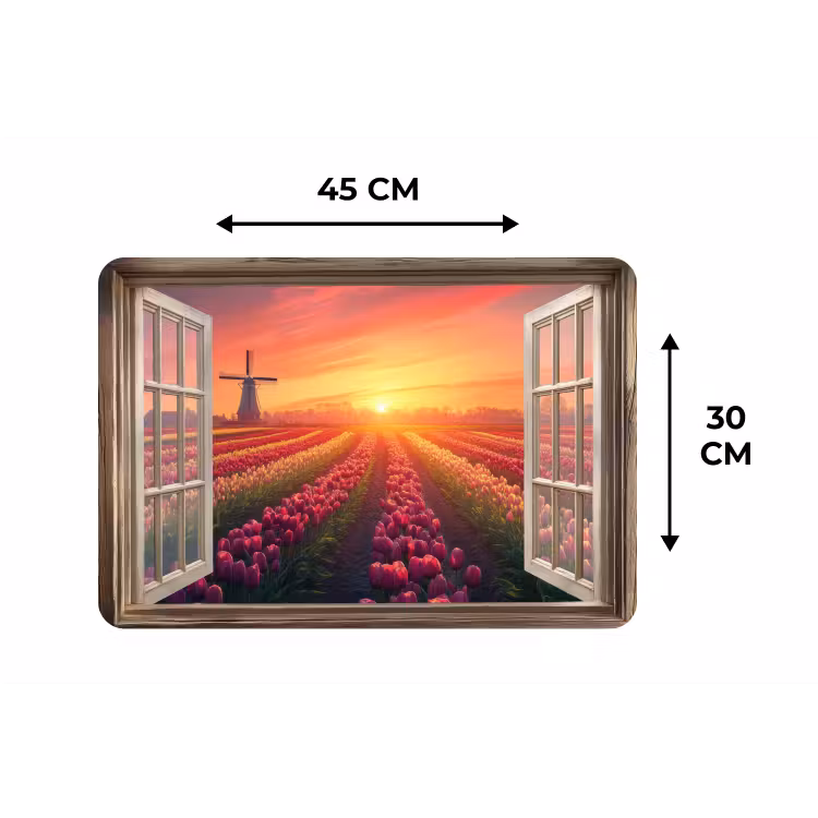 Doorkijk - Tulpen - Zonsondergang - Bloemen - Kleurrijk Placemat vinyl groot -specs