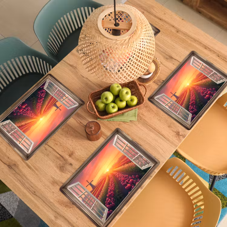 Doorkijk - Tulpen - Zonsondergang - Bloemen - Kleurrijk Placemat vinyl groot -zzsfeer5_Kitchenyeah-website