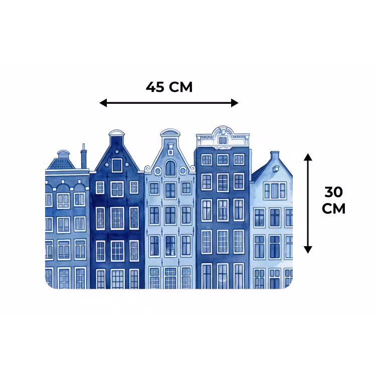 Aquarel - Grachtenpanden - Delfts - Blauw Placemat vinyl groot -specs
