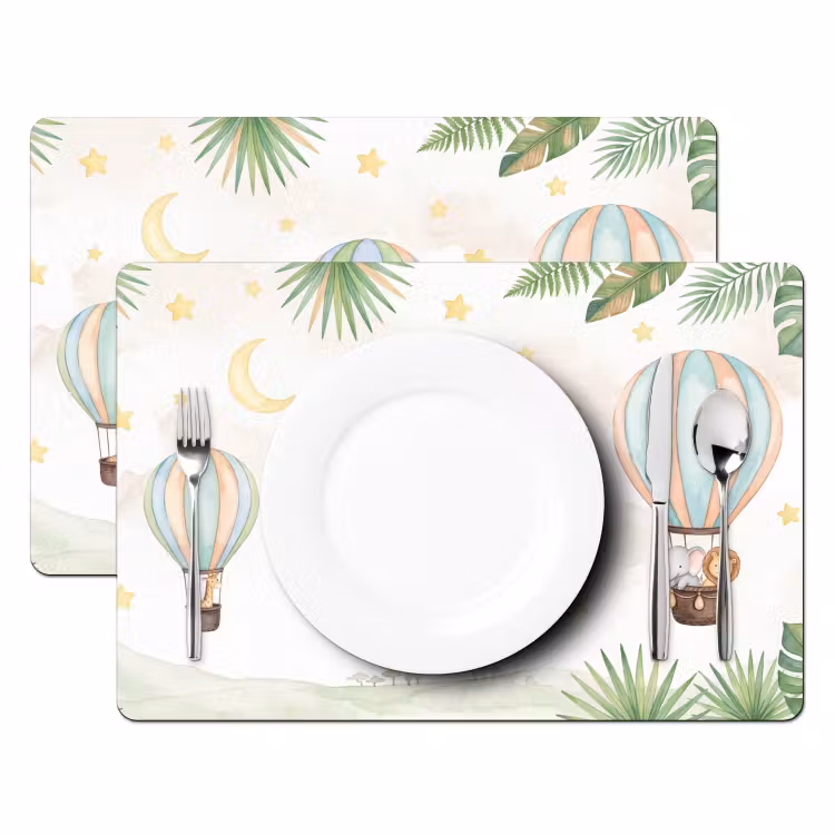 Aquarel - Luchtballonnen - Pastel Placemat vinyl groot -zzsfeer2_Kitchenyeah-website