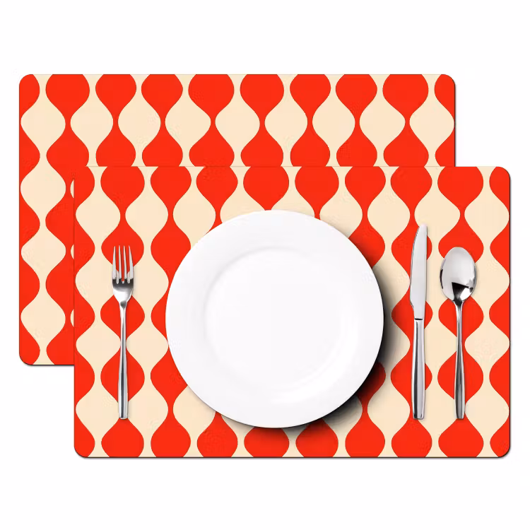 Golvend patroon - Retro - Rood - Beige Placemat vinyl groot 368 -zzsfeer2_Kitchenyeah-website