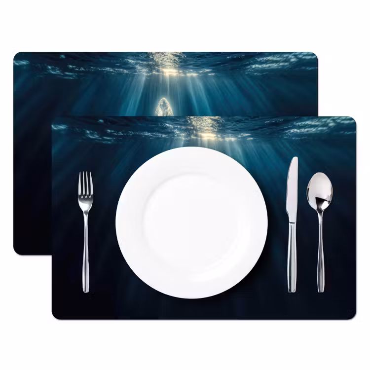 Walvis - Water - Zonnestralen - Blauw Placemat vinyl groot -zzsfeer2_Kitchenyeah-website