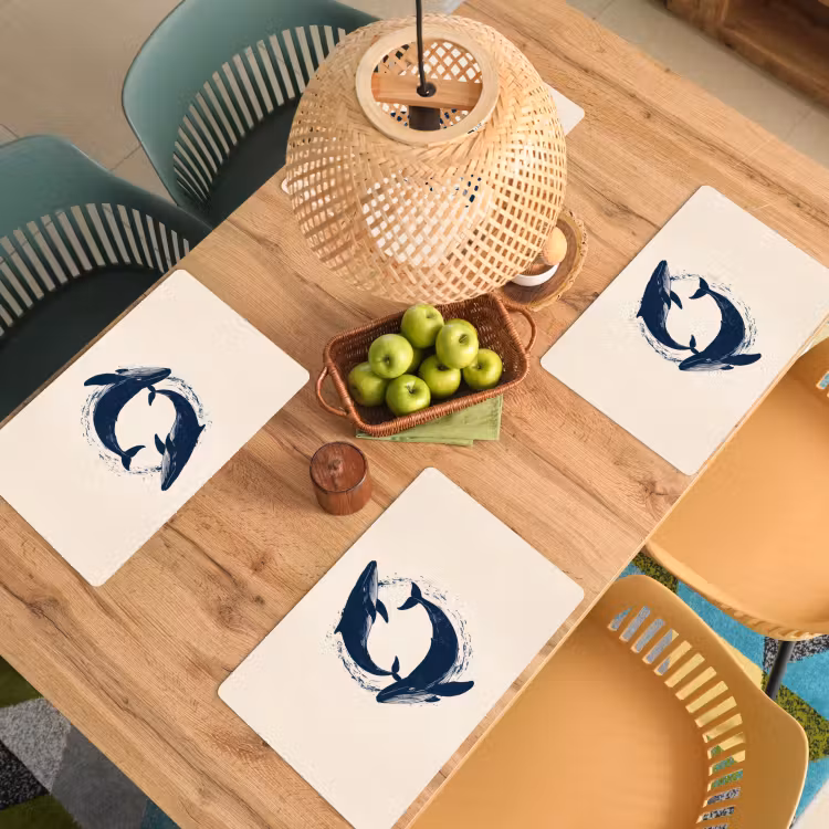 Walvissen - Spetters - Cirkel - Donkerblauw Placemat vinyl groot -zzsfeer5_Kitchenyeah-website