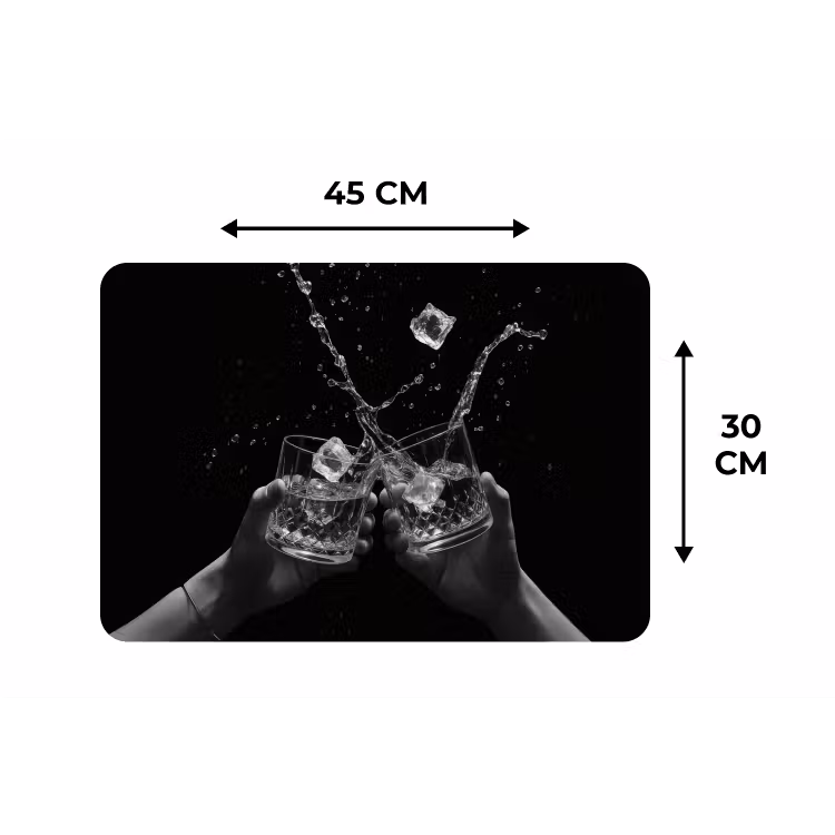 Whickyglazen - Ijs - Spetters - Zwart Placemat vinyl groot -specs