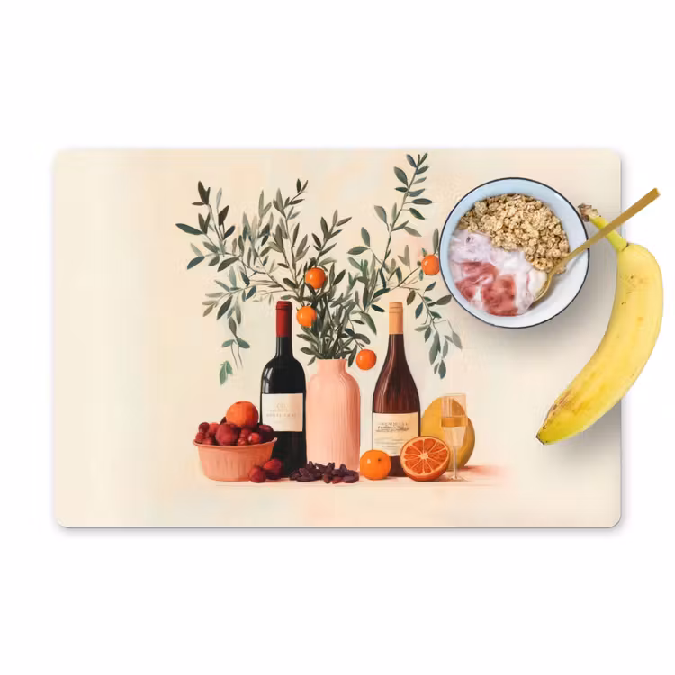 Wijnflessen - Takken - Sinaasappels Placemat vinyl groot -zzzproduct_Kitchenyeah-website