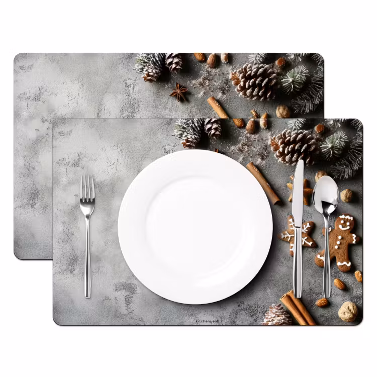 Winter - Kerst - Beton - Dennenappels Placemat vinyl groot -zzsfeer2_Kitchenyeah-website