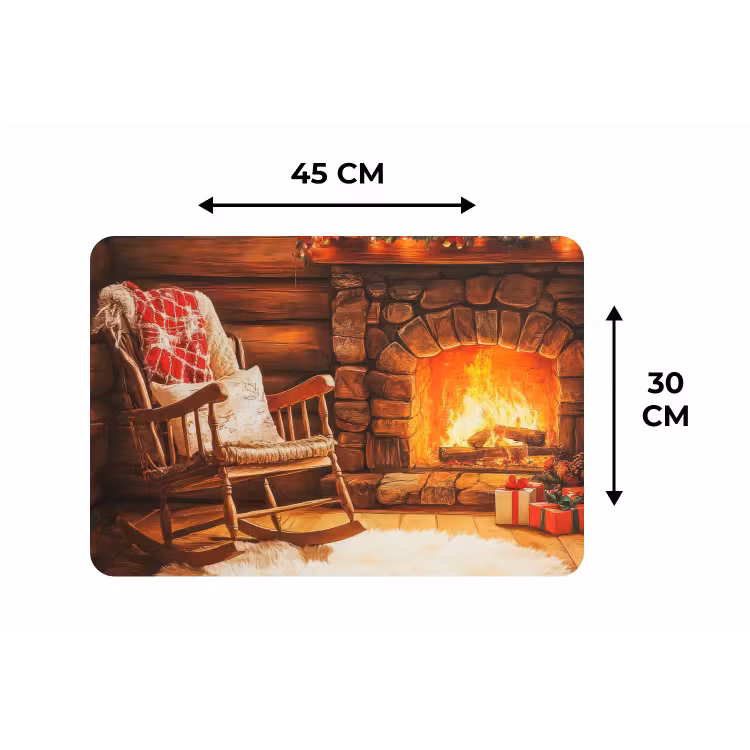 Winter - Kerst - Huis - Openhaard Placemat vinyl groot -specs