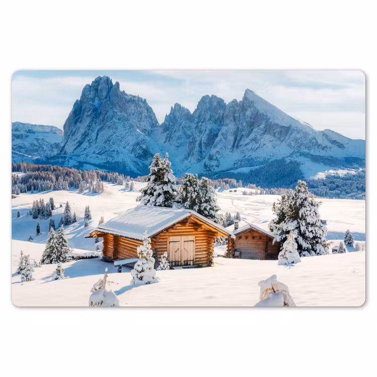 Winter - Huisje - Bergen - Uitzicht - Sneeuw Placemat vinyl groot -zzsfeer1_Kitchenyeah-website