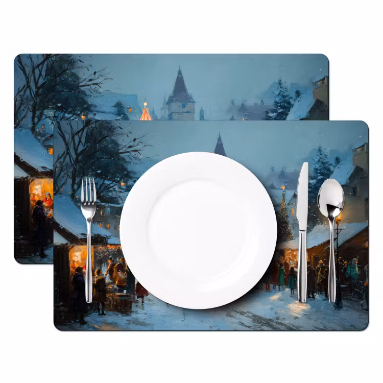Winterkermis - Dorp - Kleurrijk Placemat vinyl groot -zzsfeer2_Kitchenyeah-website
