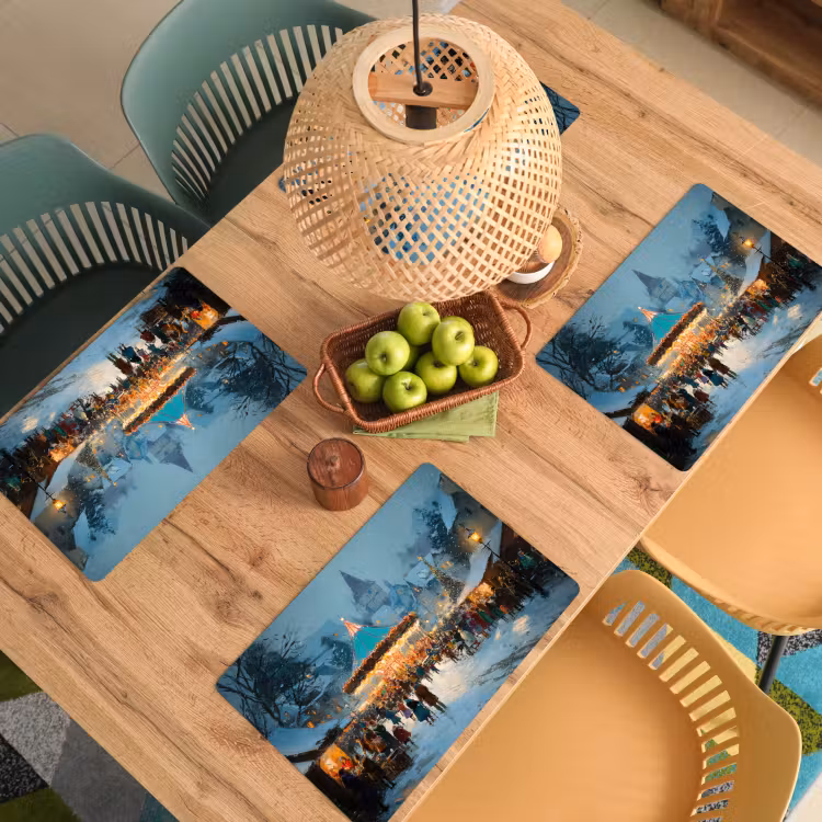 Winterkermis - Dorp - Kleurrijk Placemat vinyl groot -zzsfeer5_Kitchenyeah-website