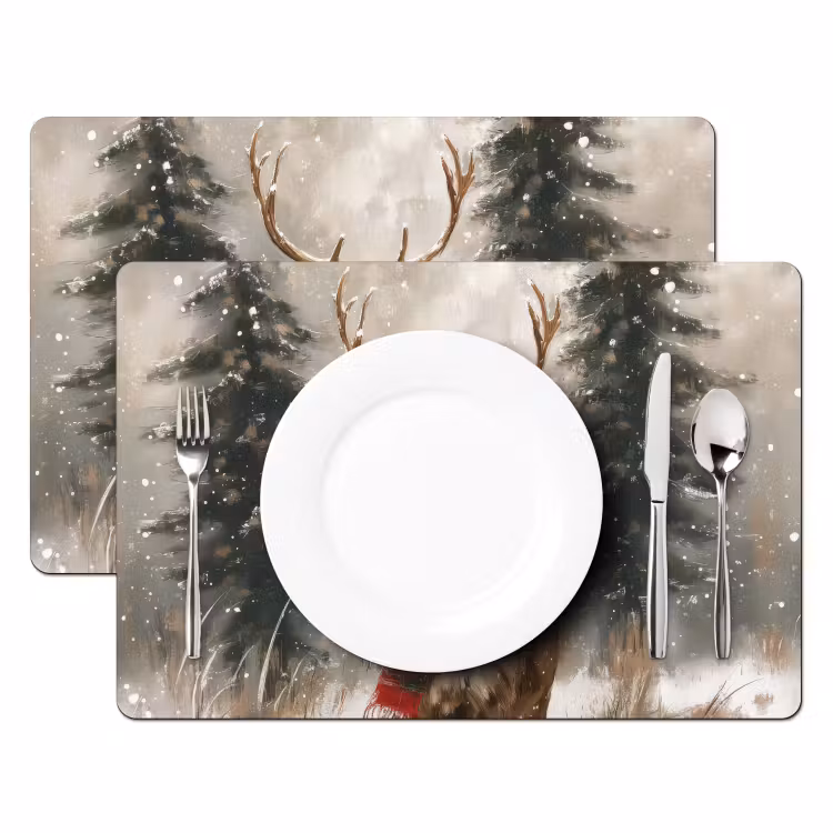 Winter - Bos - Rendier - Donker Placemat vinyl groot -zzsfeer2_Kitchenyeah-website