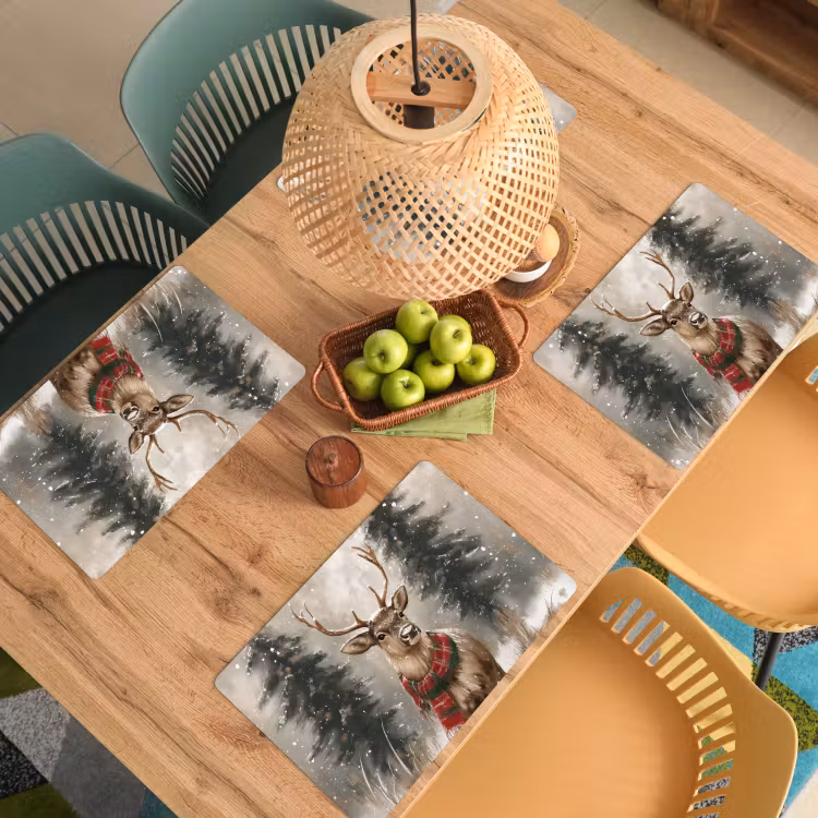 Winter - Bos - Rendier - Donker Placemat vinyl groot -zzsfeer5_Kitchenyeah-website