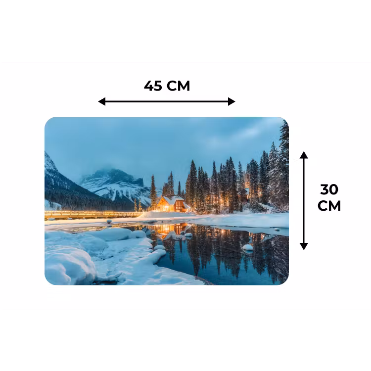 Winterlandschap - Natuur - Huis - Bergen - Sneeuw Placemat vinyl groot -specs