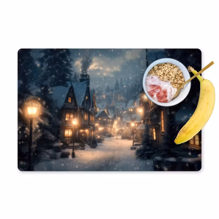 Winterdorp - Sneeuw - Donker Placemat vinyl groot -zzzproduct_Kitchenyeah-website