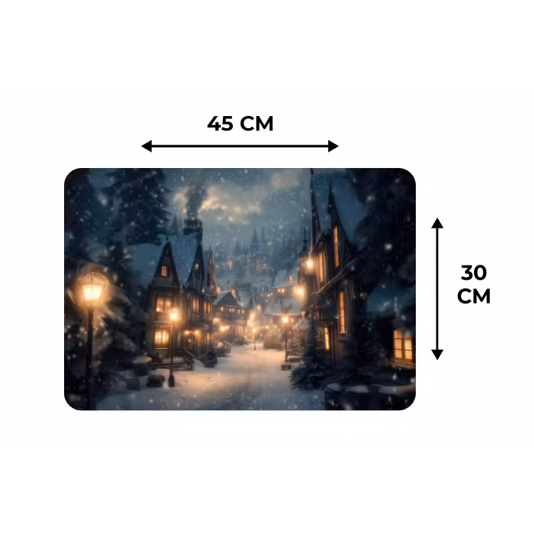 Winterdorp - Sneeuw - Donker Placemat vinyl groot -specs